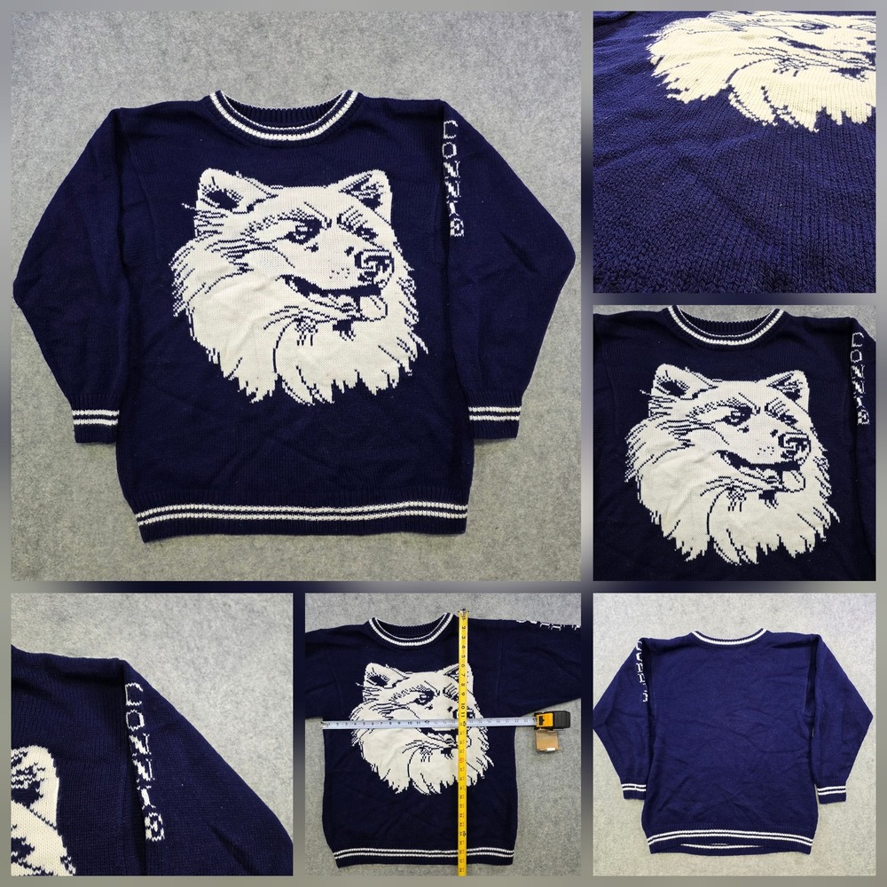 VTG 90s UConn Huskies Knit Crewneck Sweater Men Large? University of Connecticut